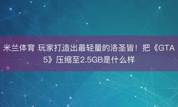 米兰体育 玩家打造出最轻量的洛圣皆！把《GTA5》压缩至2.5GB是什么样