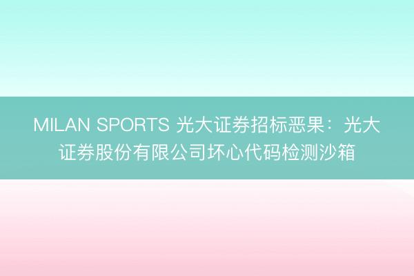 MILAN SPORTS 光大证券招标恶果：光大证券股份有限公司坏心代码检测沙箱