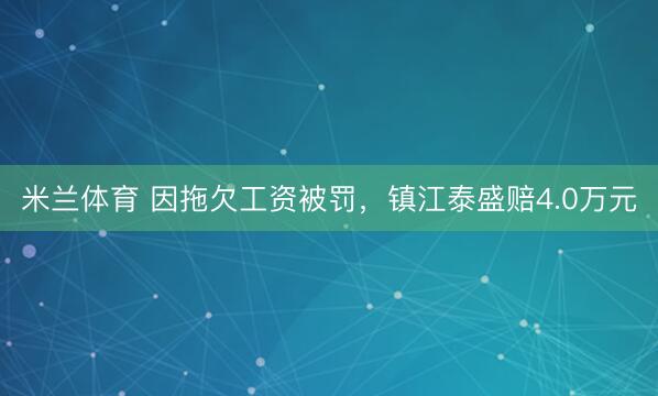 米兰体育 因拖欠工资被罚，镇江泰盛赔4.0万元