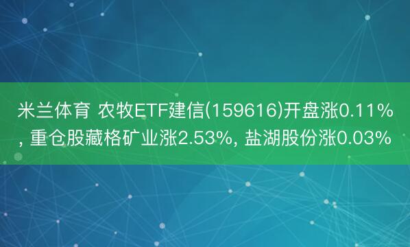 米兰体育 农牧ETF建信(159616)开盘涨0.11%， 重仓股藏格矿业涨2.53%， 盐湖股份涨0.03%