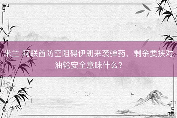 米兰 阿联酋防空阻碍伊朗来袭弹药，剩余要挟对油轮安全意味什么？