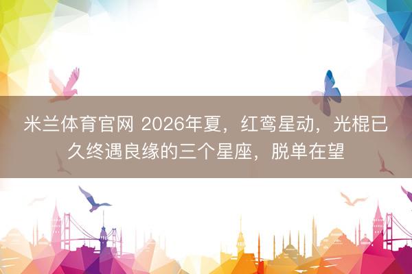 米兰体育官网 2026年夏，红鸾星动，光棍已久终遇良缘的三个星座，脱单在望
